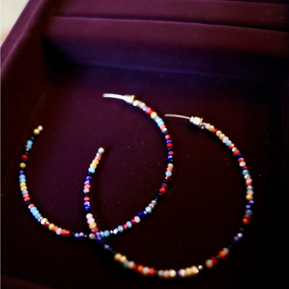 Colorful Beaded Hoop Earrings - Picture 4 of 5